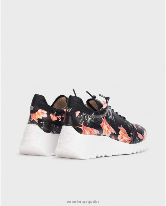 zapatilla negra floral glam mujer Wonders 40486334 calzado
