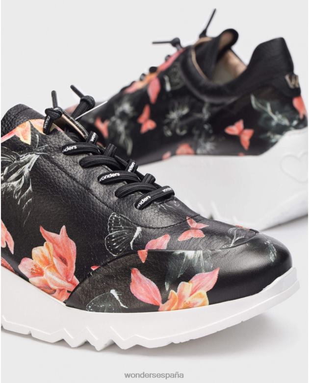 zapatilla negra floral glam mujer Wonders 40486334 calzado