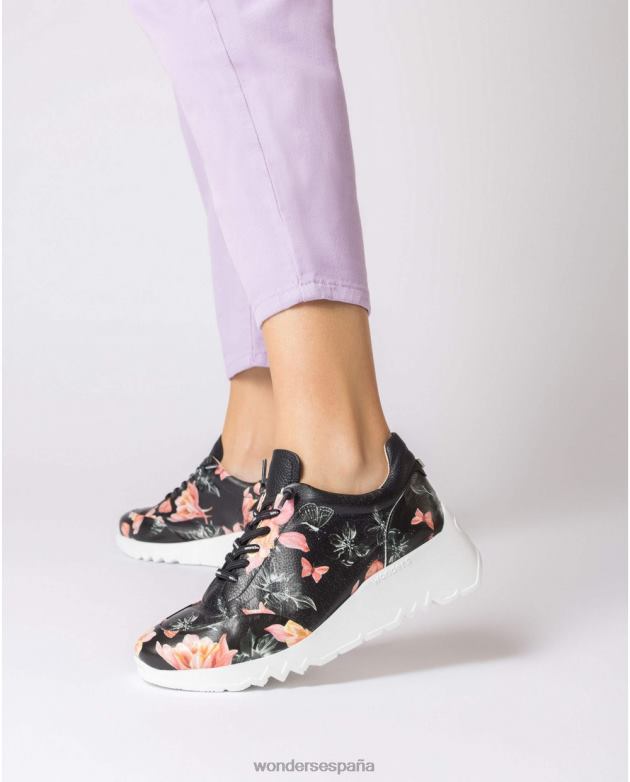 zapatilla negra floral glam mujer Wonders 40486334 calzado